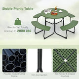 Giantex Picnic Table Set for Up to 8 Persons, Round Outdoor Table and Bench Set with Umbrella Hole, HDPE Top & Metal Frame, 2000LBS Capacity, Patio Table Bench Set for Deck Backyard Garden (Green) Giantex