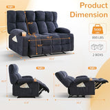 Sofetura Loveseat Recliner Sofa, Big Large Reclining Sofa with Cup Holders & Side Pockets, Traditional 2-Seater Manual Recliner Couch for Living Room, RV, Home Theater, Oversized (Fabric, Blue)