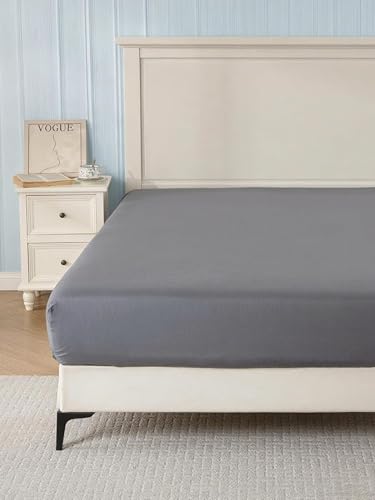 Fitted Sheet King Size - 16 inch Deep Pocket Bed Sheet - Soft Prewashed Microfiber - Breathable, Fade Resistant, Easy Care, 1 King Size Fitted Sheet Only (Dark Grey,King) Ranunculus