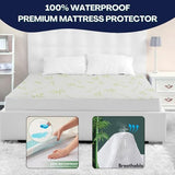 Bamboo Mattress Protector with Zipper - 100% Waterproof Queen Size Cooling Mattress Cover - Ultra Soft Jacquard Fabric Breathable Noiseless Mattress Pad Covers - Zippered Mattress Encasement DreamField Linen
