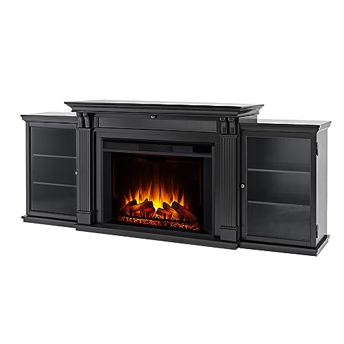 Real Flame Tracey 84" Grand TV Stand with Electric Fireplace in Black, Extra Large Entertainment Center with Electric Fireplace, Living Room TV Stand with Fireplace, fits up to 80" TV