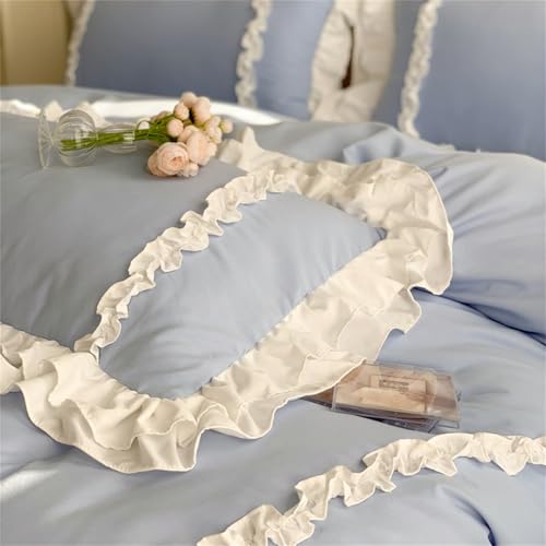 Girls Lace Bedding, Full Comforter Cover Set, Chic Ruffled Duvet Cover with 2 Layers Ruffle,Princess Style 1 Duvet Cover with 2 Pillowcases, No Comforter-Blue,Full SOUKECHY
