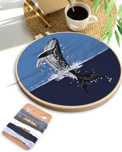 TINDTOP Embroidery Kit for Beginners Adult, Whale Embroidery Practice Kit for Beginners Include Embroidery Cloth Hoops Threads for Craft Lover Hand Stitch with Embroidery Skill Techniques TINDTOP