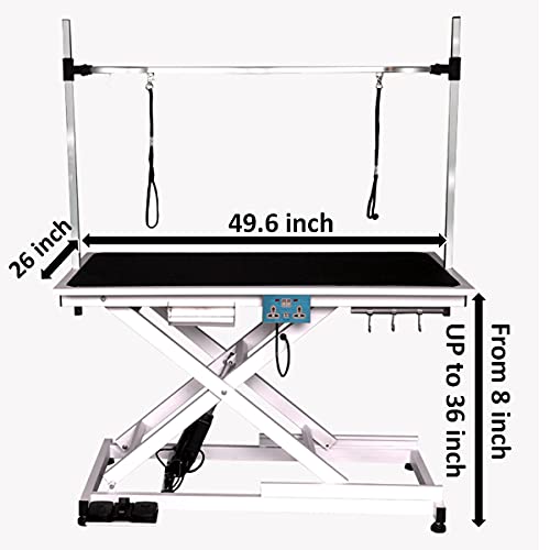 Lucky Pet Electric Lift Pet Grooming Table, Heavy Duty Pet Trimming Table, Professional X-Type Electric Lift for Large Dogs, with Overhead Arm, Clamps, Two Grooming Noose, 50 inch / Black Lucky Pet