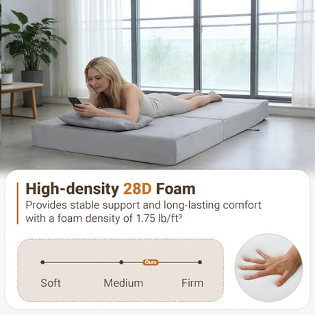 BeBen Folding Sofa Bed, Boneless Foldable Chair Bed, Convertible Futon Sleeper Chair Couch, Twin Lazy Floor Lounger Sofa Couch for Small Spaces, Dorm, Guest Room, Living Room, Apartment, Grey BeBen