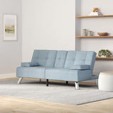 Best Choice Products Linen Modern Folding Futon, Reclining Sofa Bed for Apartment, Dorm w/Removable Armrests, 2 Cupholders - Light Blue Best Choice Products