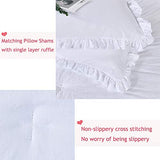 Masaca White Ruffled Comforter Set Queen,Lightweight Farmhouse Shabby Boho Chic White Bedding,Ultra Soft Fluffy Washed Microfiber Bed Comforter Set 3-Piece (1 White Comforter+2 Ruffle Pillow Shams) Masaca