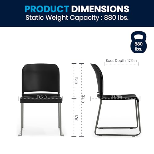 Flash Furniture Hercules Series Contoured Stacking Chairs for Waiting Rooms and Offices, Ergonomic Lobby Chairs with Curved Back, Set of 5, Black Flash Furniture