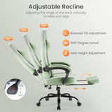 Sweetcrispy Computer Gaming Chair - High Back Ergonomic Desk Chair with Footrest and Lumbar Support, Height Adjustable Task Chair with Linkage Armrests and Headrest, 360° Swivel Wheels, Green Sweetcrispy