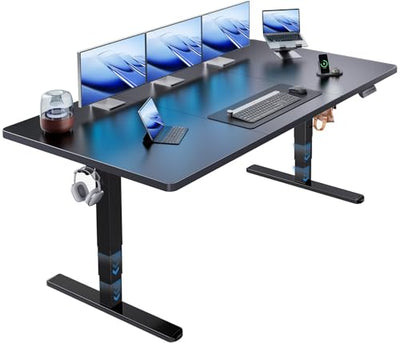 HUANUO 71x35 Inch 3-Stage Legs Electric Standing Desk, Large Height Adjustable Office Desk with Brushless Motor, Stand Up Desk with 4 Memory Presets & 2 Hooks, Computer Desk for Home Office, Black