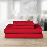 Elegant Comfort Luxurious 1500 Premium Hotel Quality Microfiber Three Line Embroidered Softest 4-Piece Bed Sheet Set, Wrinkle and Fade Resistant, King, Red Elegant Comfort