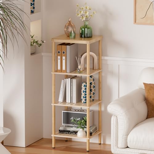 AmazerBath Bamboo Bathroom Shelf, 4-Tier Bathroom Storage Shelf, Multifunctional Storage Rack for Living Room Bedroom Kitchen, Space Saver