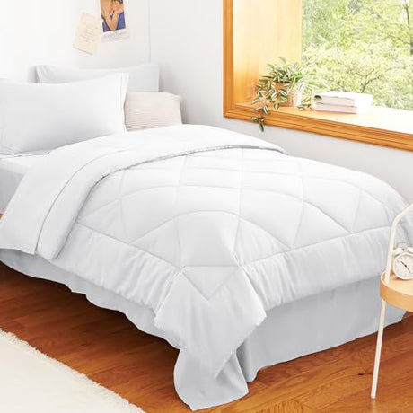 CozyLux Twin Comforter Set with Sheets White - 5 Pieces Bed in a Bag Twin, All Season Bed Set for Girls and Boys, Bedding Set with Down Alternative Comforter, Sheets, Pillowcase & Sham CozyLux