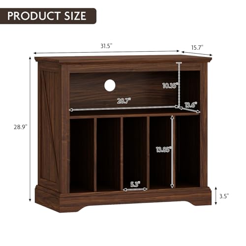 RowyPoey Large Farmhouse Record Player Stand, Turntable Stand with Vinyl Storage, Wood Record Holder Storage Cabinet Dispaly Shelf for Living Room, Bedroom, Office, Brown RowyPoey