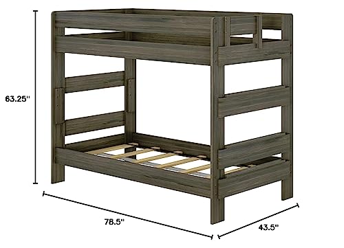 Rustic Twin-Over-Twin Solid Wood Bunk Bed in Barnwood Brown by Plank+Beam Plank+Beam