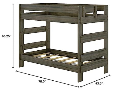 Rustic Twin-Over-Twin Solid Wood Bunk Bed in Barnwood Brown by Plank+Beam - WoodArtSupply