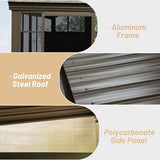 Domi 10x12FT Wall Mounted Sunroom, Against Wall Solarium with Galvanized Steel Sloping Roof, Detachable PVC Screen, Lockable Sliding Door, Lean-to Gazebo Sun Room for Patio Deck domi outdoor living