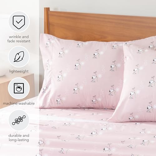 Berkshire Blanket Peanuts® Kids Sheet Set King Size - 4 Pieces,Cute Character Snoopy Printed Soft Microfiber Bed Sheets,Peanuts Make A Wish Spring Pink Berkshire Blanket