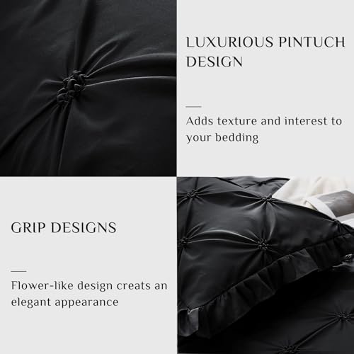 JOLLYVOGUE Queen Comforter Set 7 Pieces, Black Bed in a Bag Comforter Set for Bedroom, Bedding Comforter Sets with Comforter, Sheets,Ruffled Shams & Pillowcases JOLLYVOGUE