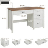 Halitaa Farmhouse 47" Executive Desk, Computer Desk with File Drawer and Charging Station, Workstation for Study, Home Office, Unique White. Halitaa