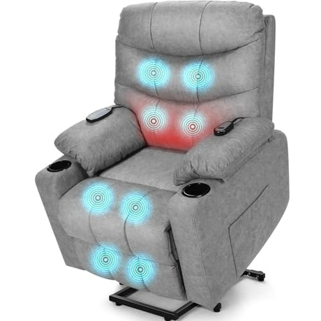 Electric Power Lift Recliner Chair for Elderly, Lift Recliner Chair with Massage and Lumbar Heat, 150° Reclining Chair with Cup Holders, Side Pockets and Remote Control, Ideal for Living Room (Grey) Homdox