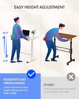 FLEXISPOT H7 Plus Gas Spring Adjustable Standing Desk, Mobile Rolling Sit-Stand Table with Wheels, Cordless Stand Up Desk for Small Spaces & Home Office, 32" One-Piece Desktop White,Height 27.6"–45" FLEXISPOT