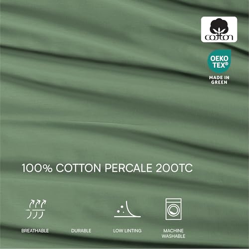 Lacoste 100% Cotton Percale 4-Piece Sheet Set – Cool, Crisp, Matte, and Durable, Oeko-Tex Certified – Solid, Green, King