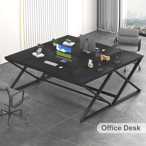 IBF Large Black Computer Desk, 70.8” Long Writing Desk for Home Office, Modern Simple Executive Work Study Desk for Two Person, Wood Double PC Gaming Workstation Computer Table for Bedroom, Black Oak IBF