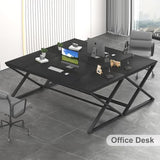 IBF Large Black Computer Desk, 70.8” Long Writing Desk for Home Office, Modern Simple Executive Work Study Desk for Two Person, Wood Double PC Gaming Workstation Computer Table for Bedroom, Black Oak IBF