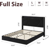 Garvee Full Size Floating Bed Frame with RGB LED Lights and Charging Station, Upholstered Platform Bed with Storage Headboard and Button Tufted Design, No Box Spring Needed, Black Garvee
