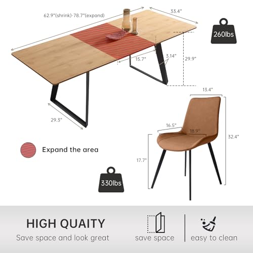 ZckyCine Expandable 8-Person Dining Table Set (63" - 79") with Modern Oak Table & 8 Brown Chairs – Ideal for Kitchens and Dining Rooms ZckyCine