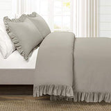 Lush Decor Reyna Ruffle Cotton Duvet Cover Set 3 Piece Set Full/ Queen, Gray - Queen Size Bedding Set - Gray Duvet Queen- Ruffled Bedding - Coquette Decor Lush Decor