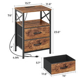 Huuger Nightstands Set of 2, Night Stand with Charger Station, 2 Drawer Side Table with Open Shelf, USB-C Port, End Table for Small Spaces, X Shaped Side Rail, Rustic Brown Huuger