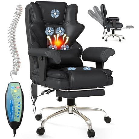 Mvpipi 7-Point Massage Office Chair,Heated Manageral Chair,Ergonomic Executive Chair with Footrest,Adjustable Armrest，Computer Chair for Offices, Study Areas, Gaming Spaces,Black Mvpipi