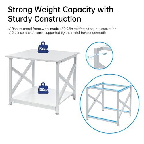 Fannova 23.6 x 23.6 Inches Large Printer Stand, 2 Tier Square Printer Table with Storage Shelf for Home Office, Multi-use Rolling Cart with Wheels for Laser Printer, 3D Printer and Mini Fridge - White Fannova