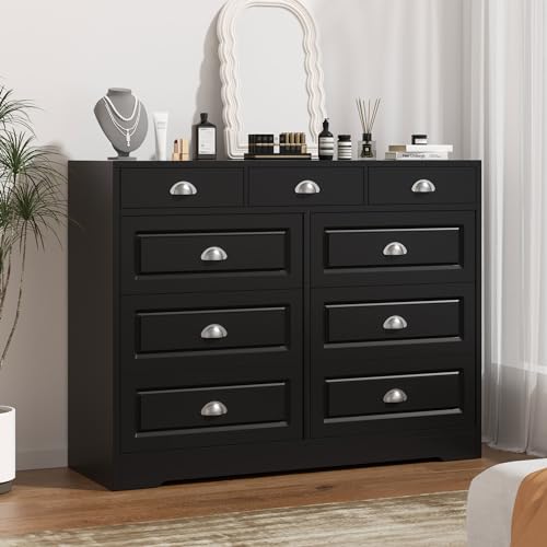 Shintenchi Dresser for Bedroom with 9 Drawers,Double Dresser & Chest of Drawers Wooden Organizer with Metal Handle, Storage TV Stand for Living Room Shintenchi
