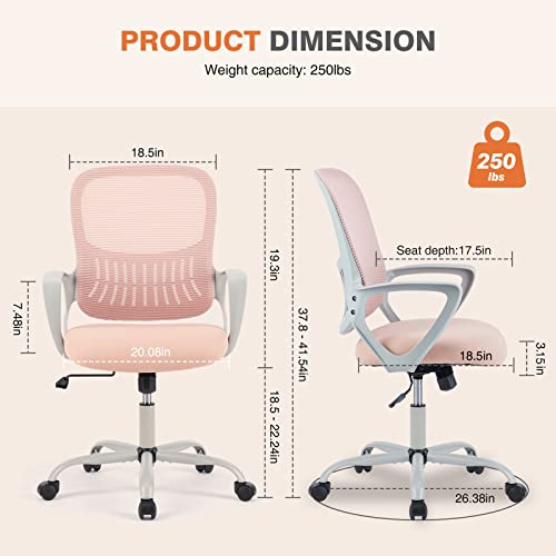 Sweetcrispy Home Office Managerial Executive Chair with Ergonomic Design, Mid-Back Mesh Swivel, Comfortable Lumbar Support, Comfy Arms for Bedroom,Study,Student Sweetcrispy