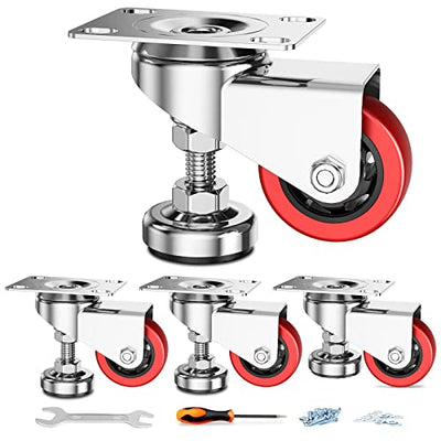 Homhoo 3" Leveling Plate Caster Wheels with Adjustable Anti-Vibration Leveling Foot Pad Heavy Duty Swivel casters for Workbench, Machine Equipment,