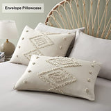 Oli Anderson Tufted Duvet Cover Queen Size, Soft and Lightweight Duvet Covers Set for All Seasons, 3 Pieces Boho Embroidery Shabby Chic Bedding Set (Beige, Queen, 90" x 90") Oli Anderson