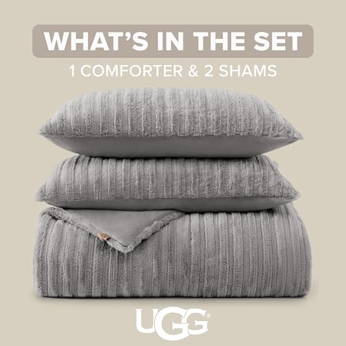 UGG Kenzie Comforter Set with 2 Pillow Shams Plush Faux Fur Bedding Soft Warm Down Alternative Comforter Washable Hypoallergenic Fluffy Blanket Set for Bedroom, King/California King Size, Seal UGG