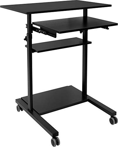 Mount-It! Mobile Standing Desk with Retractable Keyboard Platform | Height Adjustable Stand Up Computer Workstation | Locking Wheels, 99 Lbs Capacity Mount-It!