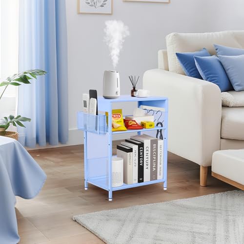 Gugsey Sky Blue Kids Nightstand, Small Nightstand for Bedroom, End Table with Hooks and Holder, Toddler Bedside Table, Desk Organizer for Office, Small Desk for Living Room, Dorm (Sky Blue) Gugsey