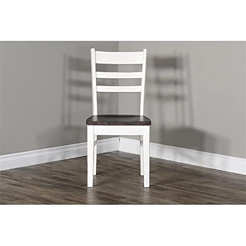 Pemberly Row 18" Wood Dining Room Ladderback Chair with Wood Legs for Kitchen, Modern Restaurant Chairs in Off White and Dark Brown - WoodArtSupply