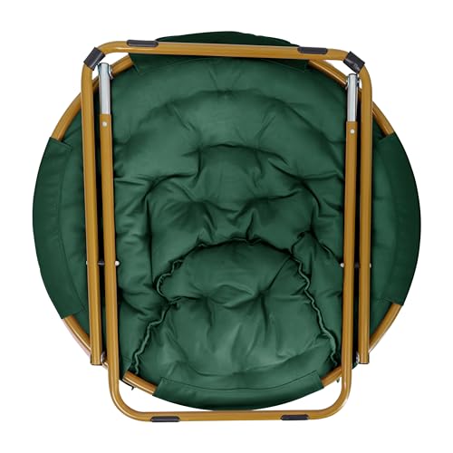 Flash Furniture Gwen Oversize Folding Saucer Chair - Emerald Faux Fur Moon Chair - Soft Gold Metal Frame - 38" Portable Folding Chair - for Dorm and Bedroom Flash Furniture