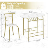 VECELO 3-Piece Dining Table Set for Kitchen Breakfast Nook, Wood Grain Oval Tabletop and Metal Frame with Built-in Wine Rack, for Small Spaces, White & Gold VECELO