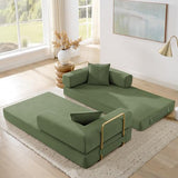 Antetek 78" Convertible Futon Sofa Bed, 3-Seater Modern Corduroy Foam Floor King Size Bed Foldable Sleeper Lounge Loveseat Sofa Couch with 2 Throw Pillows for Living Room Bedroom Guest Room, Green Antetek