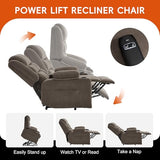 Ketaiyou Electric Power Lift Recliner Chair Sofa with Massage and Heat for Elderly, USB and Type-C Ports, Cup Holders, Infinite Position (Brown, Regular)