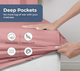 Royale Linens 100% Organic Cotton Fitted Sheet - Percale Weave - Super Soft Deep Pocket Bottom Sheets - Pink Elastic Sheet Queen Size - Queen Fitted Sheets Only - (60"x80"+15", Pink) ROYALE LINENS