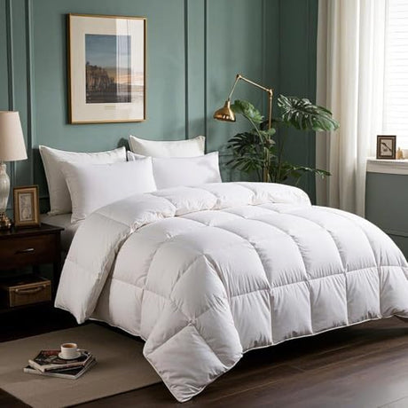Serta Goose Feathers Down Fiber Comforter Twin Size Duvet Insert,100% Cotton,Hotel Luxury Hypoallergenic Comforter 43oz All Season Medium Warmth 68 x 90 in White Serta