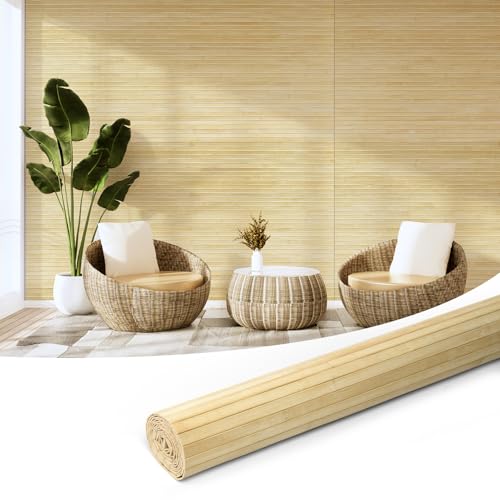 Art3d Natural Bamboo Wall Panel for Interior Wall Decor, Renewable Pole Wrap Wainscoting Paneling for Wall Ceiling Furniture Cabinet Office, 48 x 96 Inch - Raw Art3d